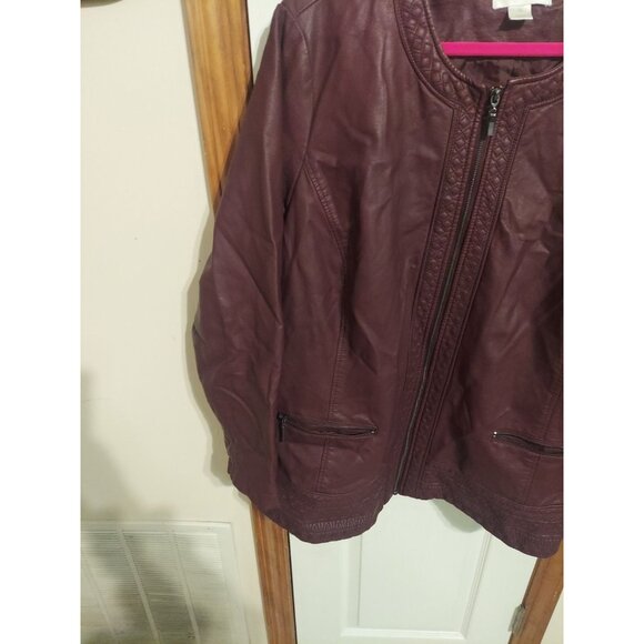 Christopher & Banks Women’s Faux Leather Full Zip Jacket Size 3X Wine Burgundy - Picture 3 of 14